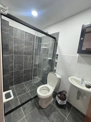 a bathroom with a toilet and a shower and a sink at Apartmento 302 t1 Sol de Occidente in Sopetran