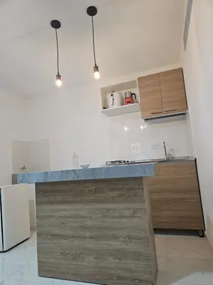 a kitchen with a counter top and a refrigerator at N 303 Vacacional Doradal apta estudio in Estación El Salto