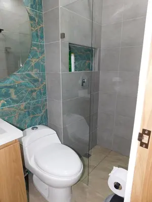a bathroom with a toilet and a shower at Apartasol vacacional con Piscinas en Santa Fe de Antioquia in Santa Fe de Antioquia