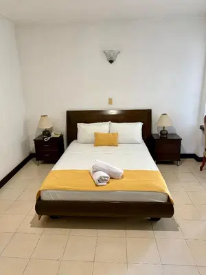 a bedroom with a large bed with two night stands at Hotel Balcones De Malibu in Medellín