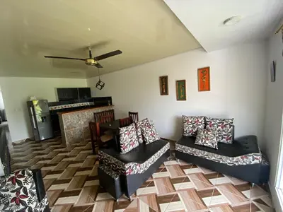 a living room with two couches and a fireplace at Apartamento Bustos 1 in Puerto Triunfo