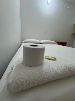 a roll of toilet paper sitting on top of a bed at Hotel Real Alejandria in Alejandría