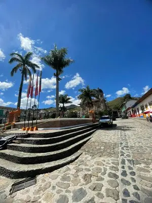 a group of stairs with palm trees and a car at Hospedaje Doña Blanca in Concepción