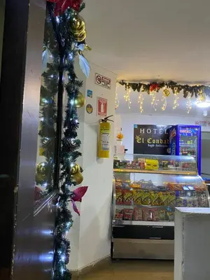 a refrigerator with a christmas tree in a store at Hotel el CONDADO in Itagüí