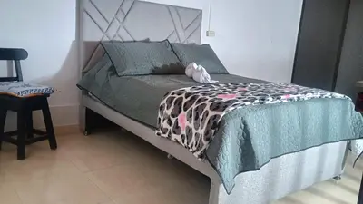 a bedroom with a bed with a cheetah blanket on it at Aparta estudio en Concepción in Concepción