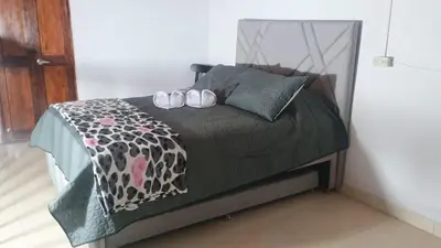 a bedroom with a bed with two shoes on it at Aparta estudio en Concepción in Concepción