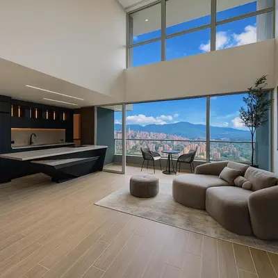 a living room with a couch and a pool table at El Poblado Amazing Penthouse with Breathtaking Views in Medellín