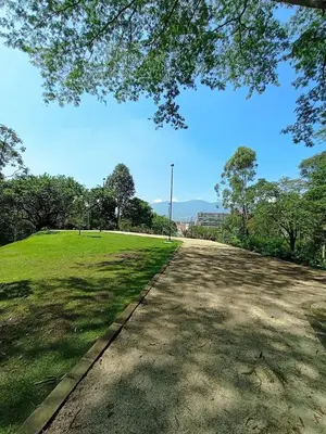a dirt road in a park with a grass field at Apartamentos La Frontera in Medellín