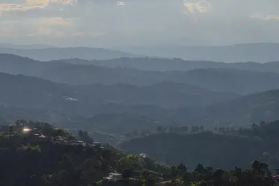 a view of a valley with mountains in the distance at Hacienda Santa Bárbara Coffee Farm in La Linda