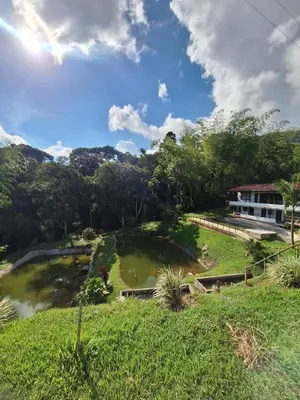 a view of a house and a pond at Ecohotel Los Cedros in Cocorná