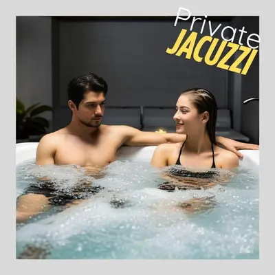 a man and a woman in a hot tub at Amazing apartment with Private Luxury Sauna Jacuzzi Steam Room Pool Table in Medellín