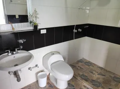 a bathroom with a toilet and a sink at Finca Villa Lake in Horizonte