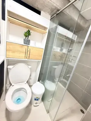 a bathroom with a toilet and a shower at Urban Loft in the center in Medellín