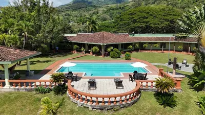 an aerial view of a house with a swimming pool at Rurals Casa in Marsella