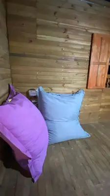 two pillows sitting in a room with a wooden wall at Refugio de Sueños in San Rafael