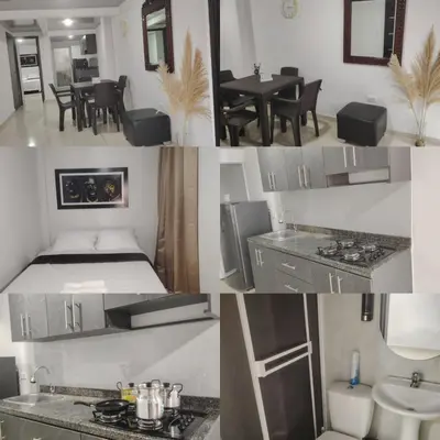 a collage of photos of a kitchen and a living room at Apartaestudio Amoblado Chinchina Caldas in Chinchiná