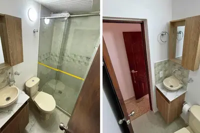 two pictures of a bathroom with a toilet and a shower at Edificio Casa Anita in Medellín