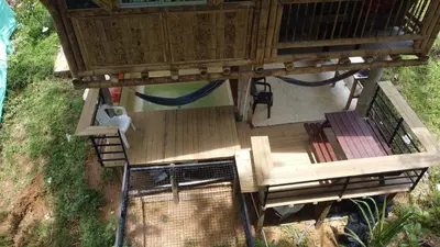 an overhead view of a gazebo with a stage at Cabaña vip familiar vista verde in Cocorná