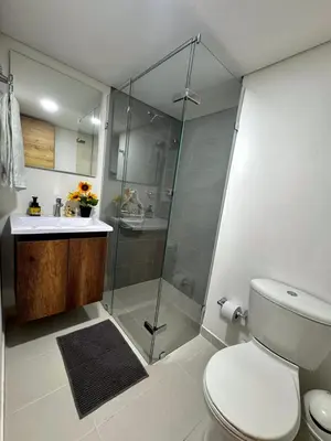 a bathroom with a shower and a toilet and a sink at Exclusivo Loft de Lujo en Medellín in Medellín