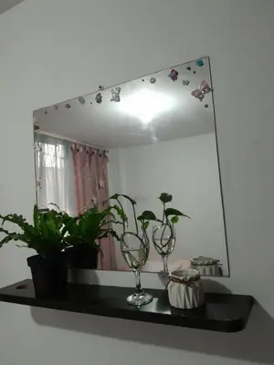 a mirror on top of a shelf with plants at Abis in Medellín