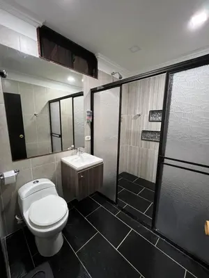 a bathroom with a toilet and a sink and a shower at Playa Primavera in San Carlos