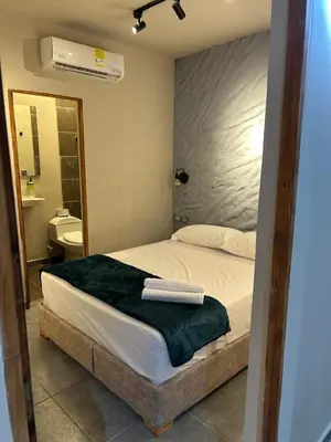 a bedroom with a bed and a sink and a mirror at Hotel Kyros by 70 in Medellín