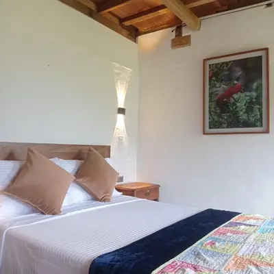 a bedroom with a bed and a picture on the wall at Casa Madreselva in Jardin