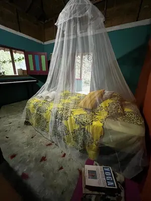 a bed with a net over it in a room at Refugio salvaje in San Rafael