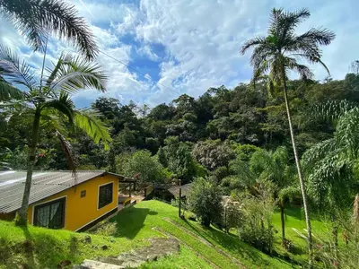 a house in the middle of a jungle with palm trees at Casa del Río San Rafael in San Rafael