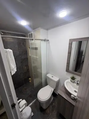 a bathroom with a toilet and a shower and a sink at Descansa, comodidad y confort in Manizales