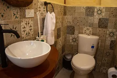 a bathroom with a sink and a toilet at Pure San Carlos Nature Reserve Bio Cabin