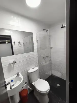 a bathroom with a toilet and a sink and a shower at Hotel LAS MARIANA'S in Medellín