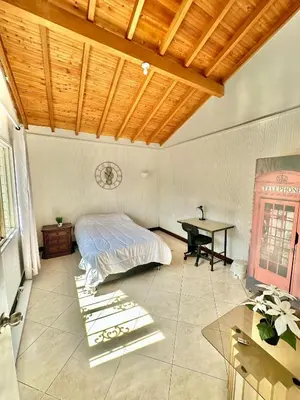 a bedroom with a bed and a desk in it at Private room Laureles, Estadio, la 70 Fast WIFI in Medellín