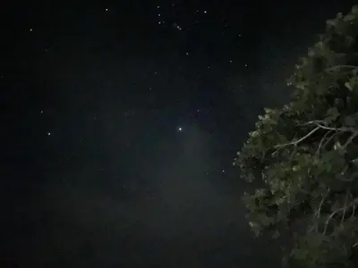 a night sky with the stars and a tree at Casa Finca cerca al embalse Jaguas San Roque Antioquia