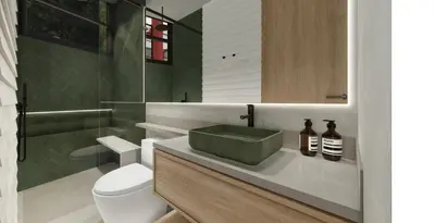 a bathroom with a sink and a toilet and a shower at Autenthico X Atempo Local Hotel & Suites Medellin in Medellín