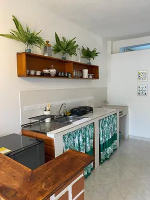 a kitchen with a sink and a counter at Acogedor apartaestudio cerca al parque principal in Jardin
