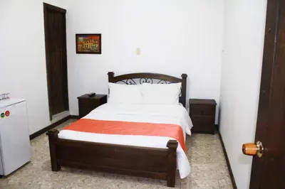 a bedroom with a bed and two night stands at Hotel Colonial Manizales in Manizales