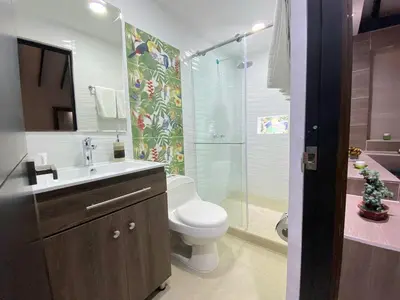 a bathroom with a toilet and a sink and a shower at Hotel Jade Spa in Santa Rosa de Cabal