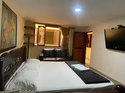 a bedroom with a large bed and a tv at Hotel Caldas Plaza in Caldas