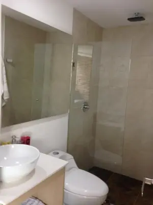 a bathroom with a shower and a toilet and a sink at San Peter Suites in Medellín
