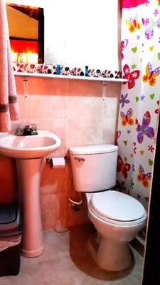 a bathroom with a toilet and a sink at Cabañas La Honda in Guatapé