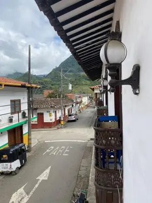 a view of a street from a building with a street light at Europa Ecotours in Jardin