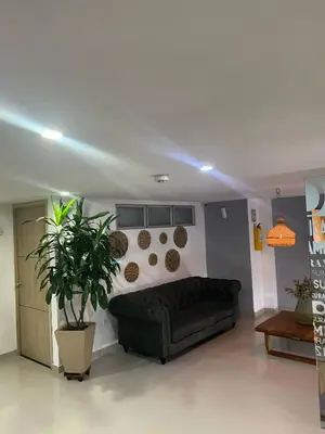 a living room with a couch and a potted plant at Hotel Suramericana in Medellín