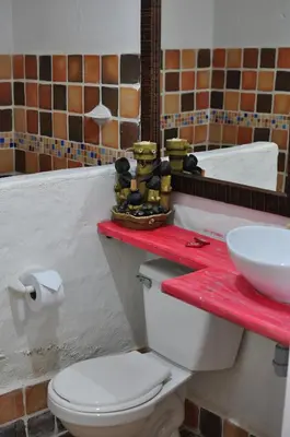 a bathroom with a toilet and a sink and a mirror at La Kolorina hotel campestre in Jericó