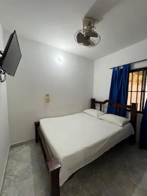 a bedroom with a bed and a ceiling fan at Hospedaje la Glorieta in Santa Fe de Antioquia