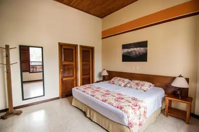 a bedroom with a large bed and a window at Hotel Valdivia Plaza in Jardin