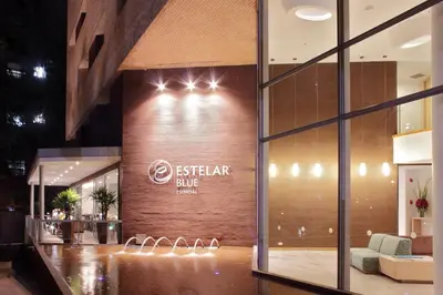 a store front with a sign that reads estetter blue at Hotel Estelar Blue in Medellín