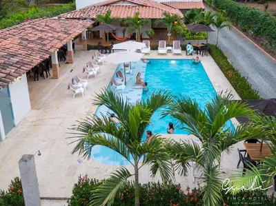an overhead view of a pool at a resort at Finca Hotel Guali Santafe in Santa Fe de Antioquia