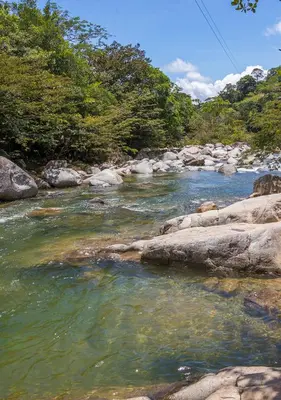 a river with rocks and trees in the background at Hotel La Casona - San Luis in San Luis