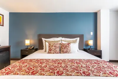 a bedroom with a large bed with two night stands at Hotel Carretero in Manizales